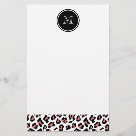 Pfirsich-schwarzer Leopard-Tierdruck mit Monogramm Briefpapier (Vorderseite)