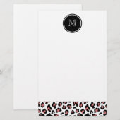Pfirsich-schwarzer Leopard-Tierdruck mit Monogramm Briefpapier (Vorne/Hinten)