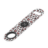 Pfirsich-schwarzer Leopard-Tierdruck mit Monogramm Speedflaschenöffner (Rückseite Schrägansicht)