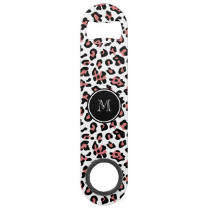Pfirsich-schwarzer Leopard-Tierdruck mit Monogramm Speedflaschenöffner