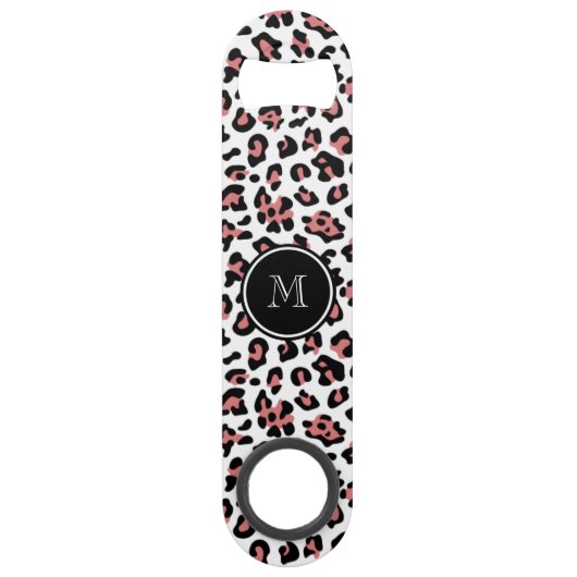Pfirsich-schwarzer Leopard-Tierdruck mit Monogramm Speedflaschenöffner (Vorderseite)