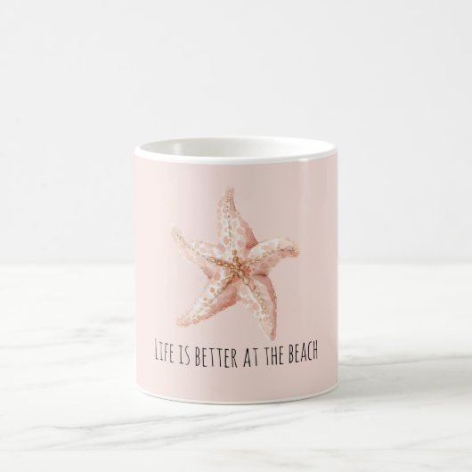 Pfirsich-Seestern besser am Strand Kaffeetasse (Mittel)