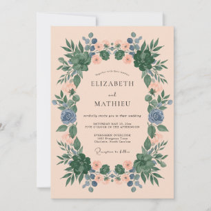 Pfirsich Serene Botanische Hochzeit Einladung