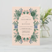 Pfirsich Serene Botanische Hochzeit Einladung (Stehend Vorderseite)