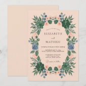 Pfirsich Serene Botanische Hochzeit Einladung (Vorne/Hinten)
