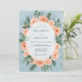 Pfirsich Serene Winterhochzeit Einladung (Stehend Vorderseite)