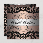 Pfirsich/SilberDamast Sweet 16 Birthday Einladung (Vorne/Hinten)