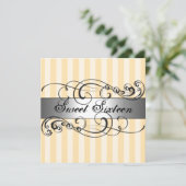 Pfirsich & Silberstreifen Sweet 16 Geburtstagsfeie Einladung (Stehend Vorderseite)