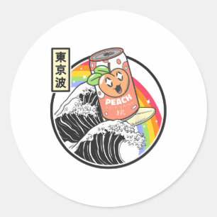 Pfirsich-Soda-Surfen Kanagawa-Welle Japan Anime Va Runder Aufkleber