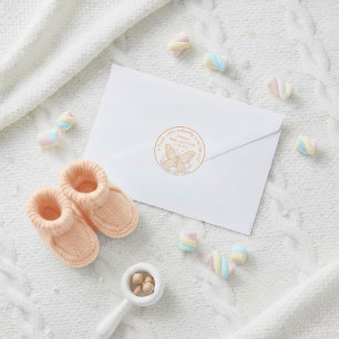 Pfirsich-Sorbet-Schmetterling Süße Baby Shower Ges Runder Aufkleber