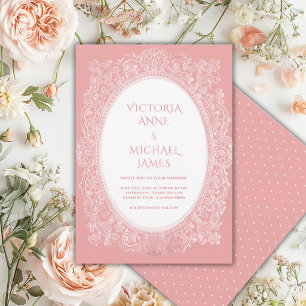Pfirsich-Spitze Whimsical Vintage Hochzeit Einladung