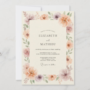 Pfirsich Staubige Mauve Pfingstrose Hochzeit Einladung