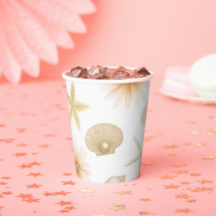 Pfirsich Strand Muscheln & Blumen Sommer Chic Papi Pappbecher
