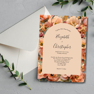Pfirsich-Terrakotta-Aquarell-Blumen-Elegante Hochz Einladung