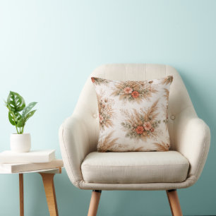Pfirsich-Terrakotta-Boho-Pampas-Strauß Kissen