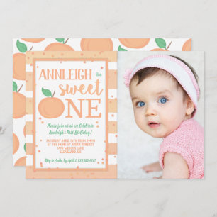 Pfirsich-Thema-Mädchen-erster Geburtstag des Einladung