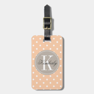 Pfirsich-Tupfen mit Taupe-Monogramm Gepäckanhänger