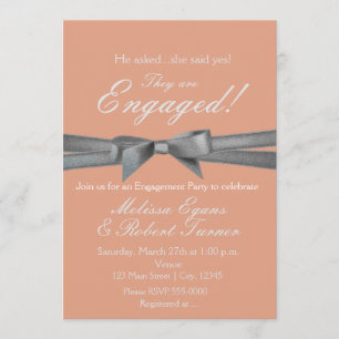 Pfirsich-u. Silber-Bogen-Verlobungs-Party Einladung