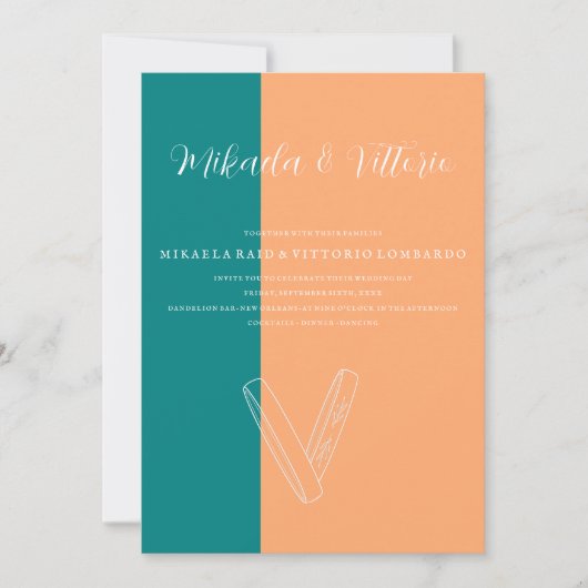 Pfirsich und Aquamarine Hochzeit Einladung (Vorderseite)