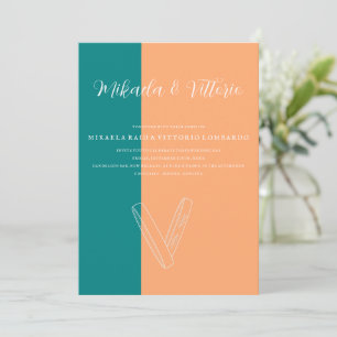 Pfirsich und Aquamarine Hochzeit Einladung