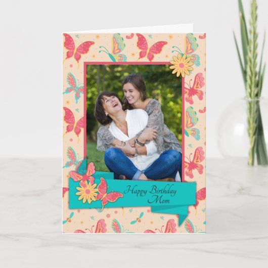 Pfirsich und Aquamarine Schmetterlinge Geburtstags Karte (Vorderseite)