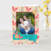 Pfirsich und Aquamarine Schmetterlinge Geburtstags Karte (Gelbe Blume)