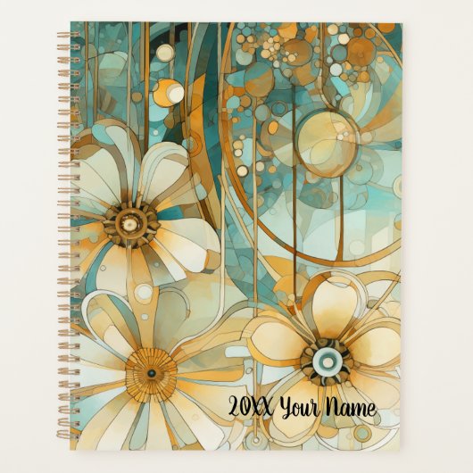 Pfirsich und Aquamariner, Abstrakter Blumengarten Planer (Vorderseite)