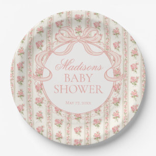 Pfirsich- und Beige-fancy-Blumen-Baby-Party Pappteller
