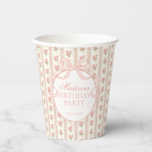 Pfirsich- und Beige-fancy-Blumen-Geburtstagsfeier Pappbecher