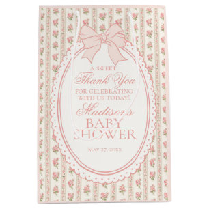 Pfirsich- und Beige-fancy-floral-Baby-Party-Gesche Mittlere Geschenktüte