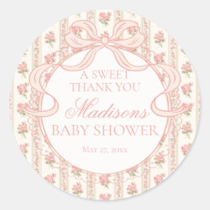 Pfirsich und Beige Fancy Floral Baby Shower Kreis Runder Aufkleber