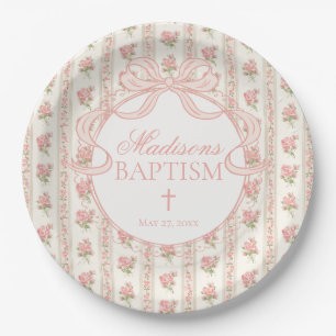Pfirsich und Beige Vintage Fancy Floral Taufe Pappteller