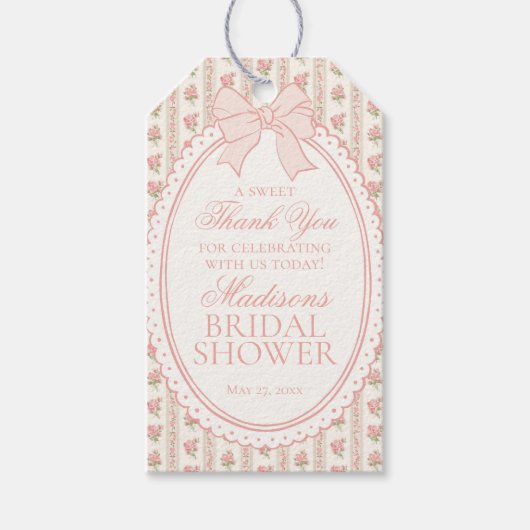 Pfirsich- und Beigefarbene Fancy-Floral-Hochzeitsd Geschenkanhänger (Vorderseite)