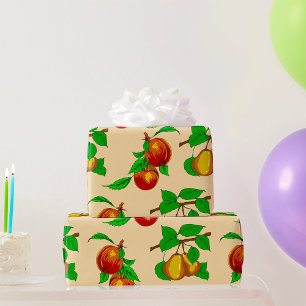 Pfirsich- und Birnenfruchtmuster Rustikale Botanik Geschenkpapier