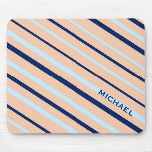 Pfirsich und Blau diagonal gestreift personalisier Mousepad