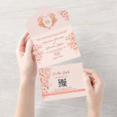 Pfirsich und Blush Pink Monogram Wedding All In One Einladung (Abreißen)