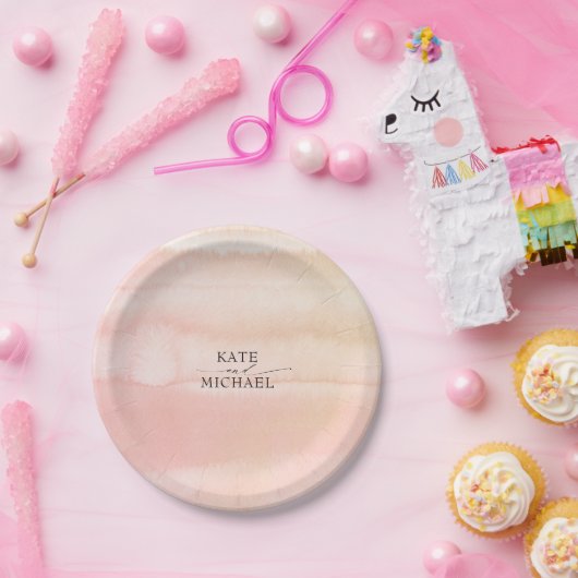 Pfirsich und Blush Pink Wasserfarben Hochzeit Pappteller (Party)
