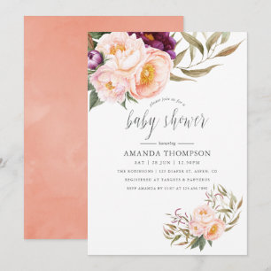 Pfirsich- und Burgunder-Blumen-Baby-Shower-Einladu Einladung