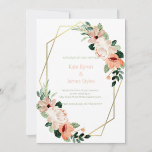 Pfirsich- und Creme-Blumen-Hochzeitseinladung Einladung