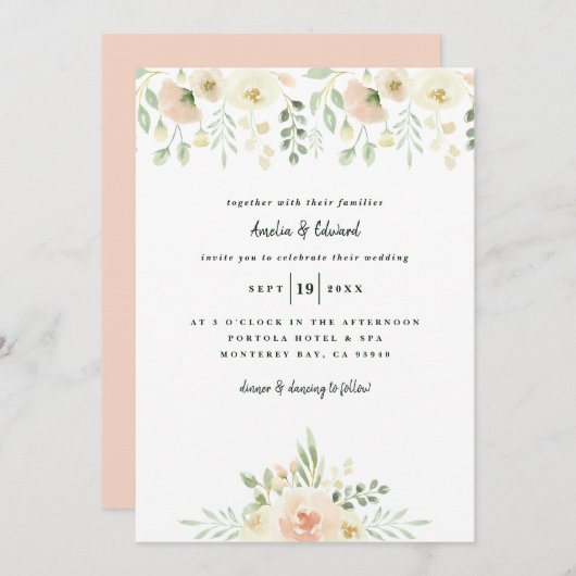 Pfirsich und cremefarbenes Blatt + Blattwerk Hochz (Vorne/Hinten)