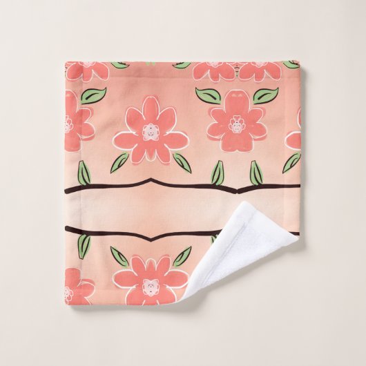 Pfirsich und farbiges Schwarz-Flora-Handtuch-Set Badhandtuch Set (Waschlappen)