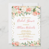 Pfirsich und Glitzer Blumenkohl Brautparty Einladung (Vorderseite)