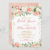Pfirsich und Glitzer Blumenkohl Brautparty Einladung (Vorne/Hinten)