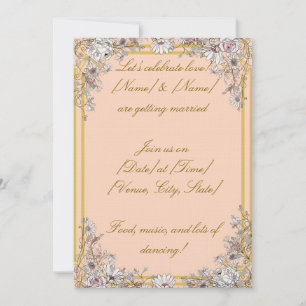 Pfirsich- und Gold-Botanische Hochzeitseinladung Einladung