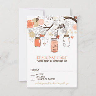 Pfirsich- und Gold-Mason-Gläser Frühlingsblumen RS RSVP Karte