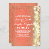 Pfirsich und goldfarbene Glitzer Lichter Probe Abe Einladung (Vorne/Hinten)