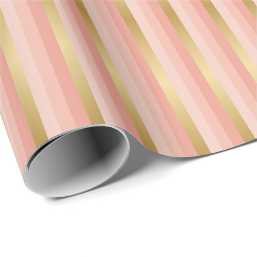 Pfirsich-und Goldstreifen Geschenkpapier (Rolleneckpunkt)