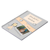 Pfirsich und grau mit Herzen einen Namen und Foto Notizblock (Linke Seite)