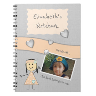 Pfirsich und grau mit Herzen einen Namen und Foto Notizblock