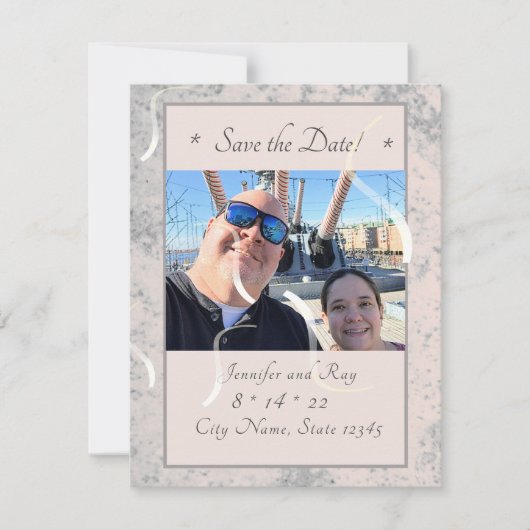 Pfirsich und graue Flachkarte Save the Date (Vorderseite)